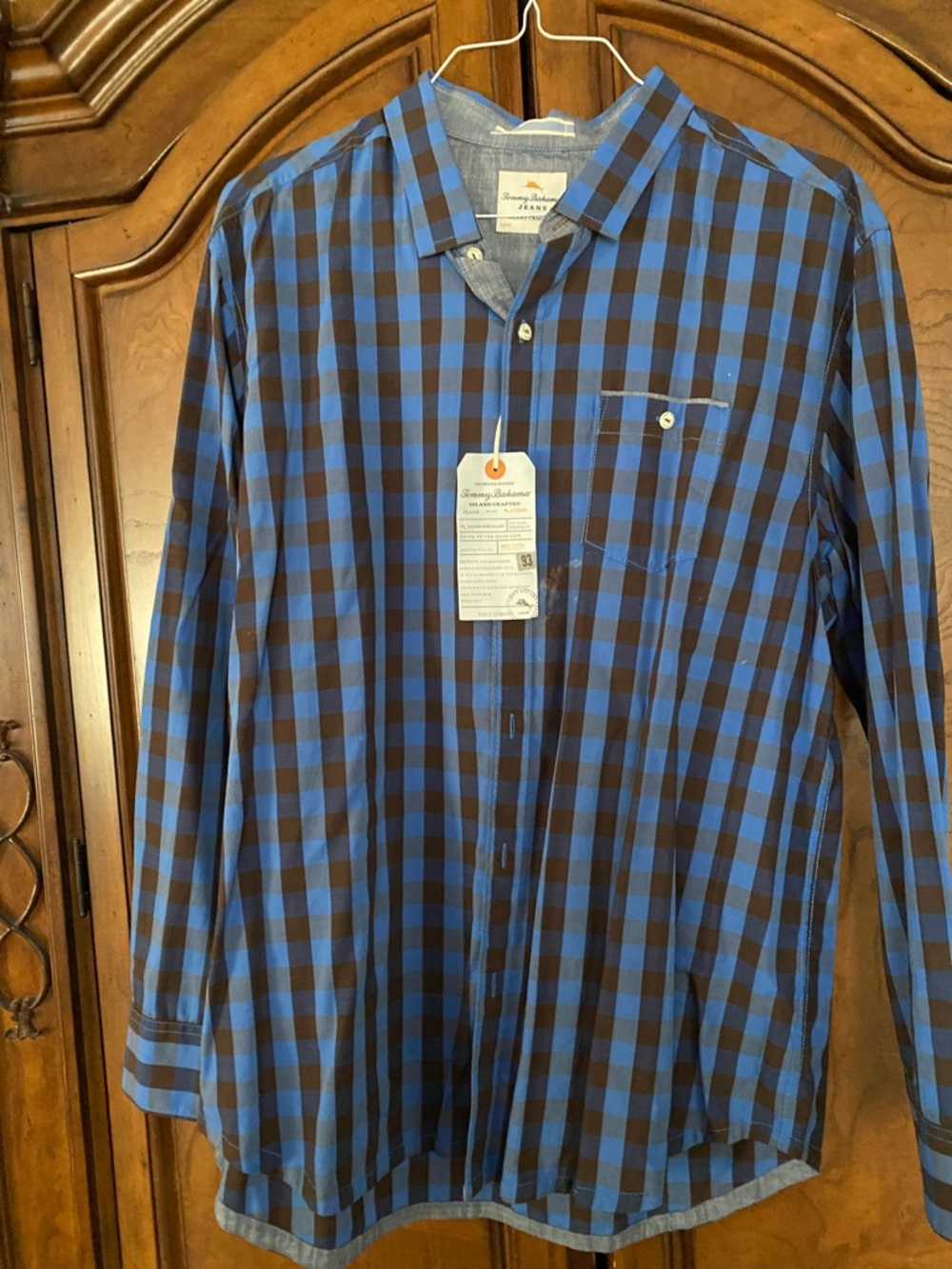Tommy Bahama Blue and Brown Check Button-Down Shirt